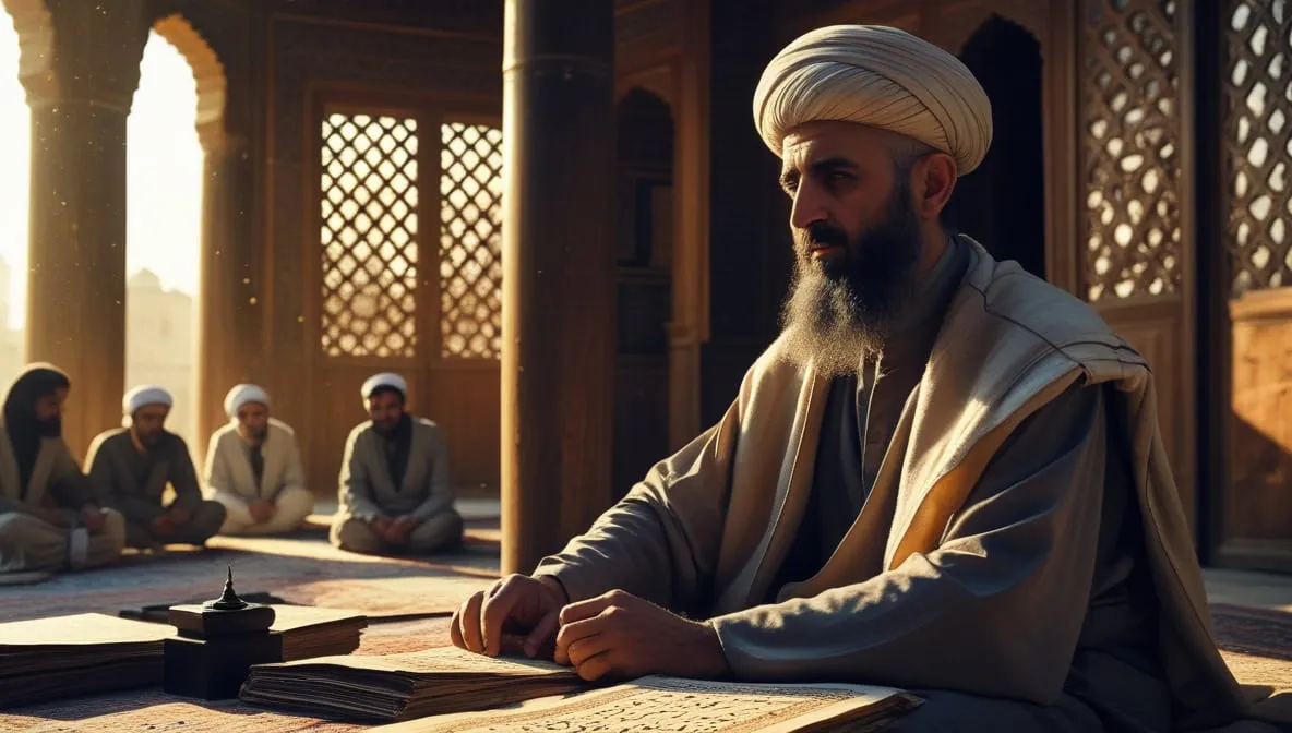Image fictive de Nasir al-Din al-Tusi, précisant qu’elle ne le représente pas réellement