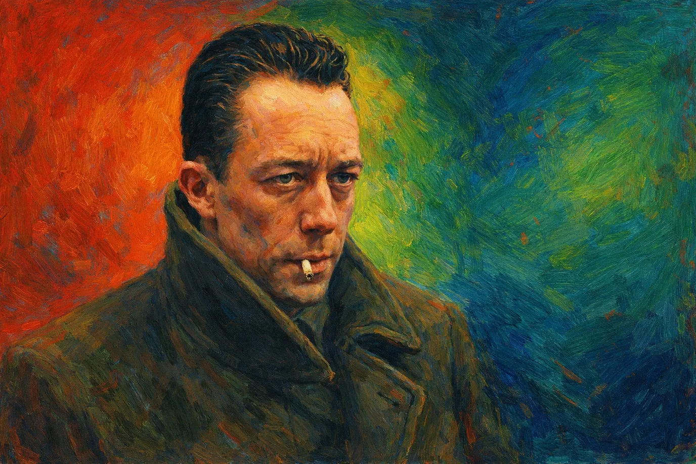 Portrait fictif d'Albert Camus, image imaginaire ne représentant pas le philosophe réel