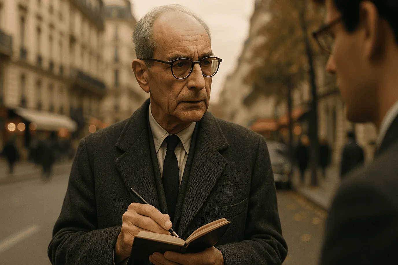 Portrait imaginaire de Claude Lévi-Strauss, anthropologue et philosophe français du XXᵉ siècle, fondateur de l'anthropologie structurale. Cette image est fictive et ne représente pas le personnage réel.