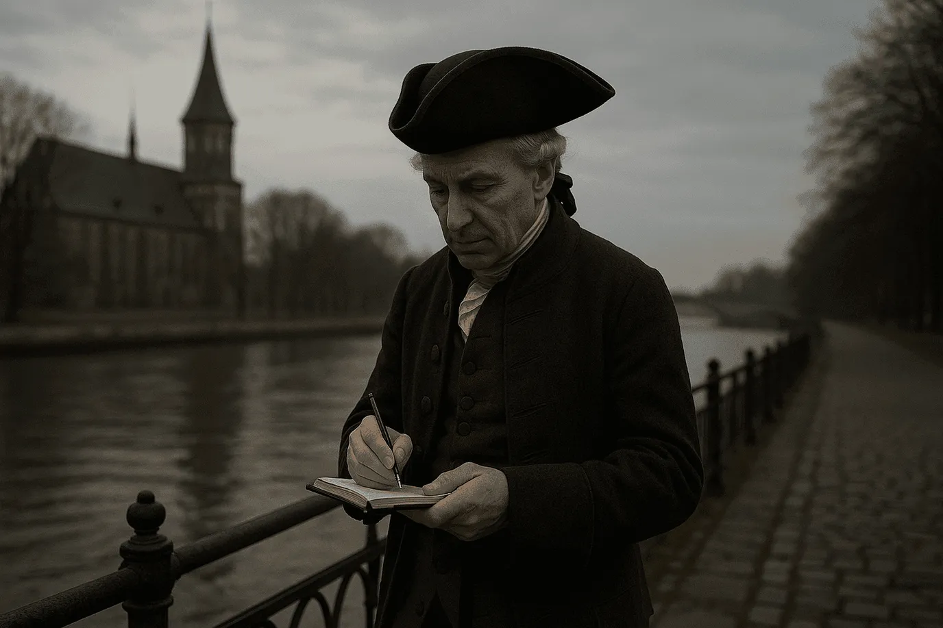 Portrait imaginaire du philosophe allemand Emmanuel Kant, penseur de la philosophie critique et de l'autonomie morale. Cette image est fictive et ne représente pas le personnage historique réel.