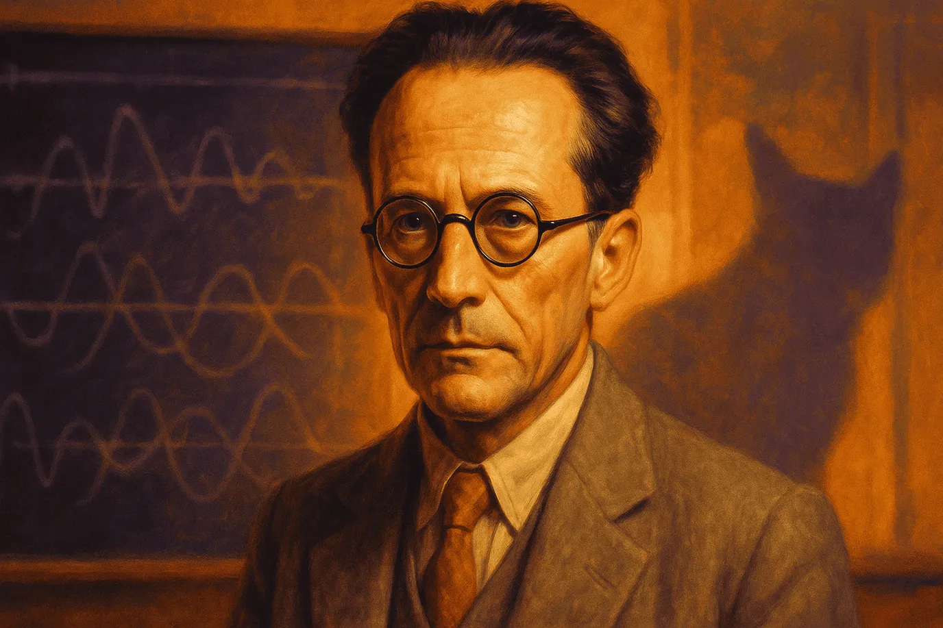 Image fictive représentant Erwin Schrödinger, ne correspondant pas à son apparence réelle, illustrant le physicien et philosophe autrichien