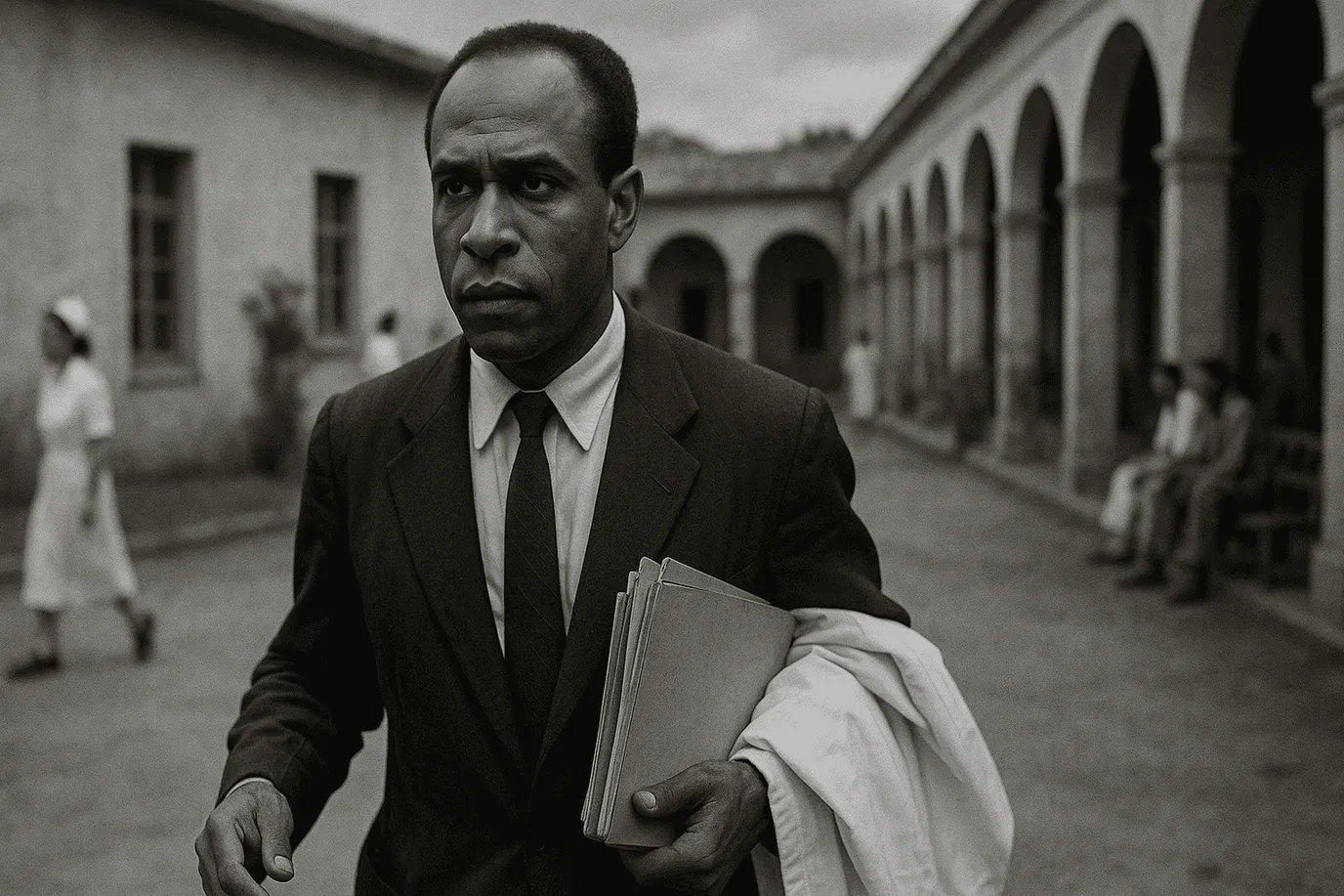 Portrait imaginaire de Frantz Fanon, psychiatre et philosophe anticolonialiste martiniquais - cette image fictive ne représente pas le personnage réel