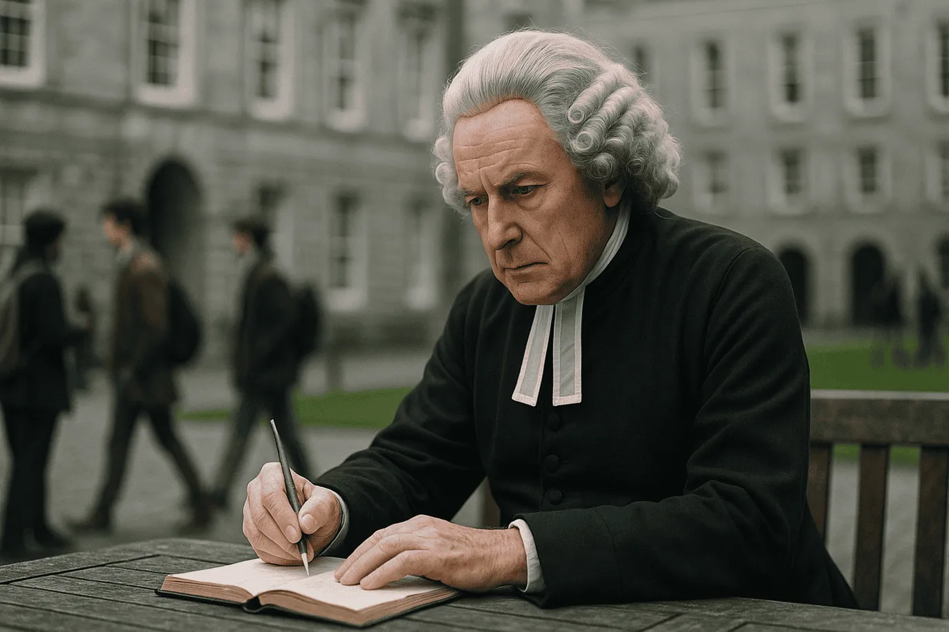 Image fictive et imaginaire représentant George Berkeley, évêque et philosophe irlandais du XVIIIᵉ siècle, ne correspondant pas à son apparence réelle