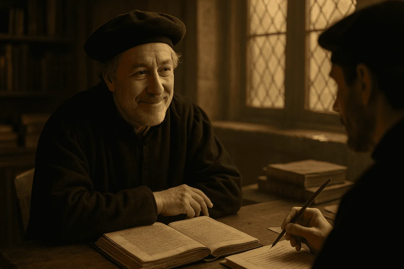 Représentation imaginaire de Guillaume Budé, humaniste français de la Renaissance. Cette image fictive ne représente pas le personnage historique réel.