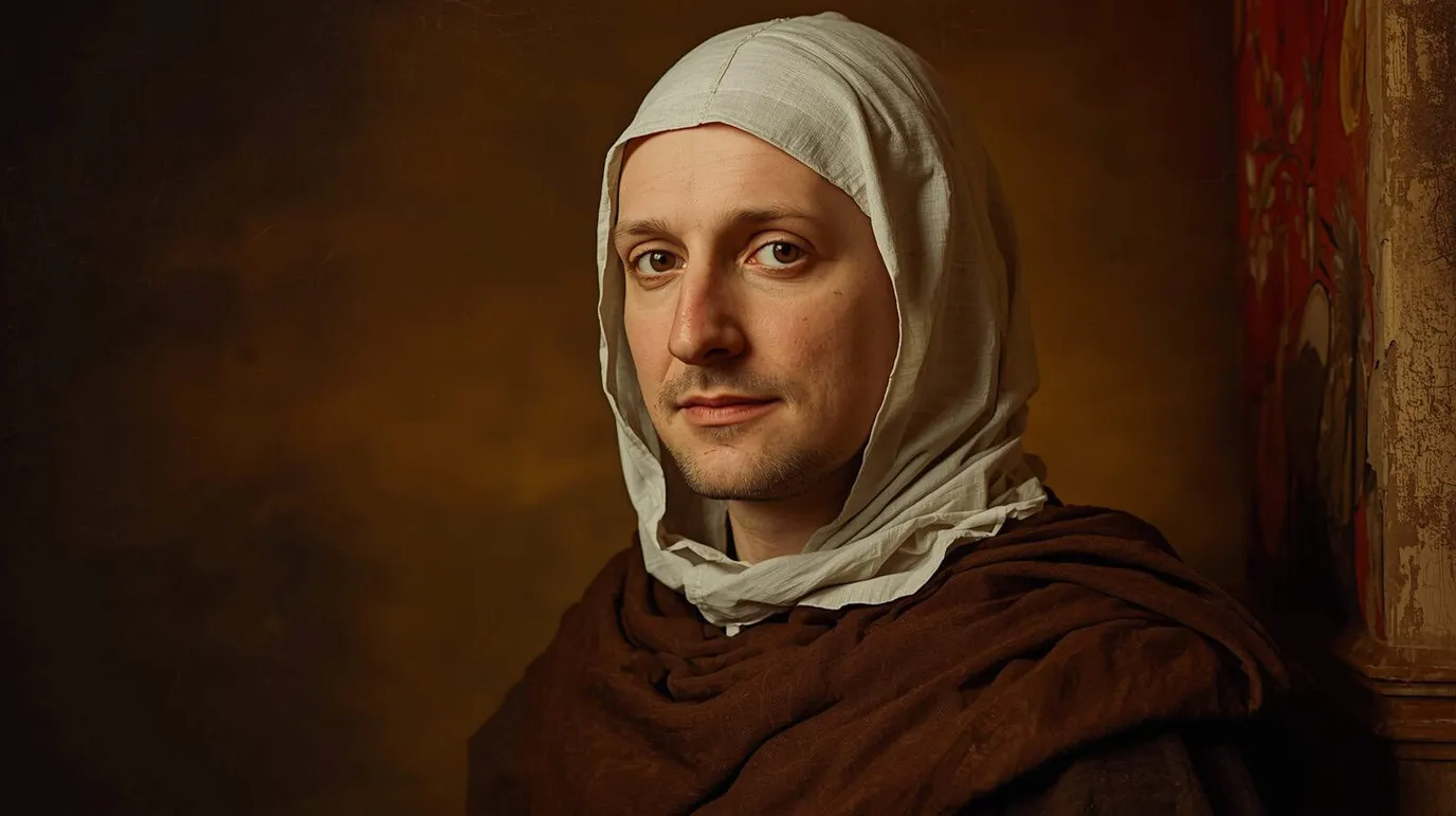 Portrait imaginaire de Guillaume d'Ockham, philosophe et théologien franciscain, maître du nominalisme médiéval - image fictive ne représentant pas le personnage historique réel.