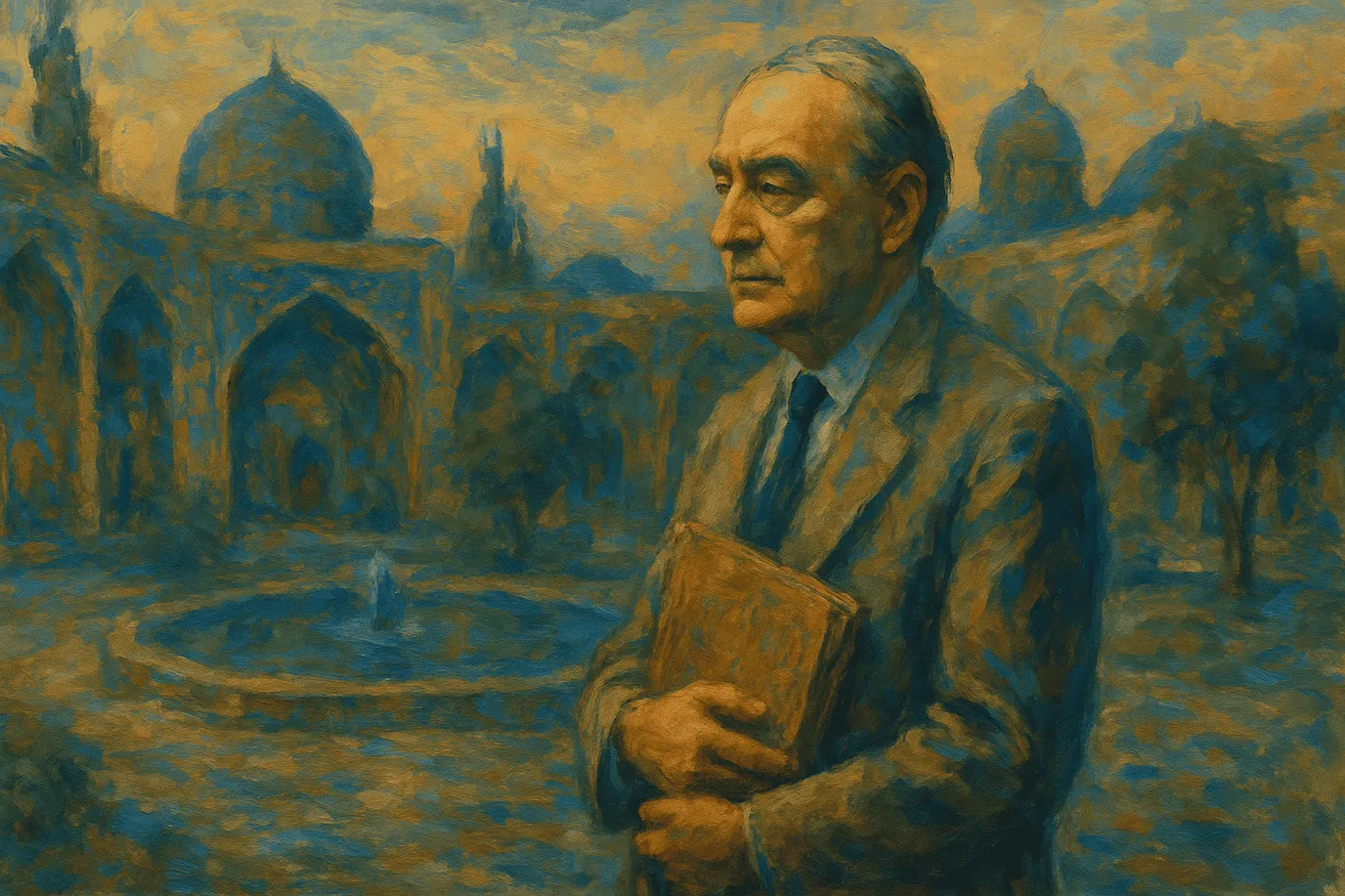 Image fictive et imaginaire d'Henri Corbin, philosophe français spécialiste de l'islam iranien ; cette représentation ne correspond pas au personnage historique réel