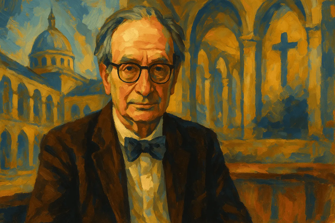 Portrait imaginaire de Jean-Luc Marion, philosophe et phénoménologue français contemporain - cette représentation fictive ne constitue pas une image réelle du philosophe
