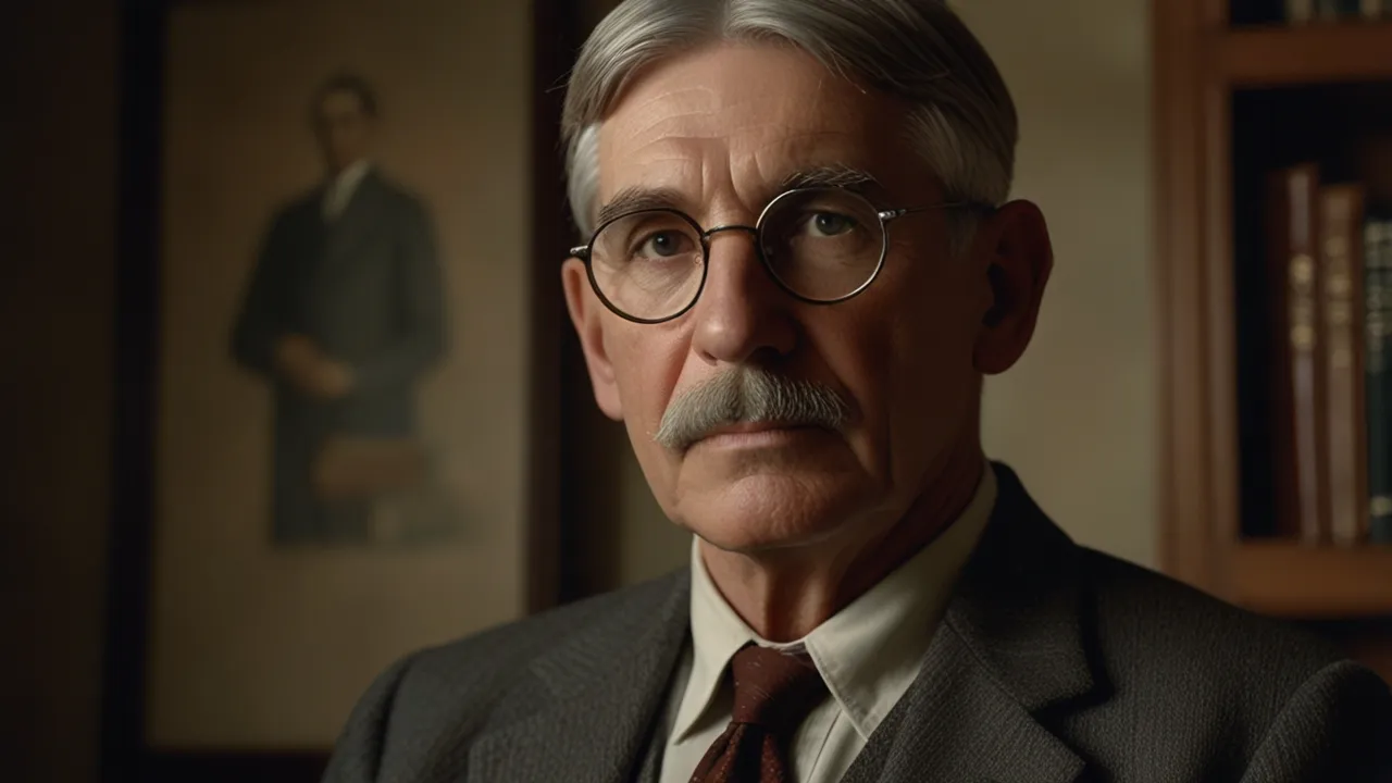 Portrait imaginaire du philosophe John Dewey, théoricien du pragmatisme et réformateur de l'éducation américaine - image fictive ne représentant pas le personnage historique réel.