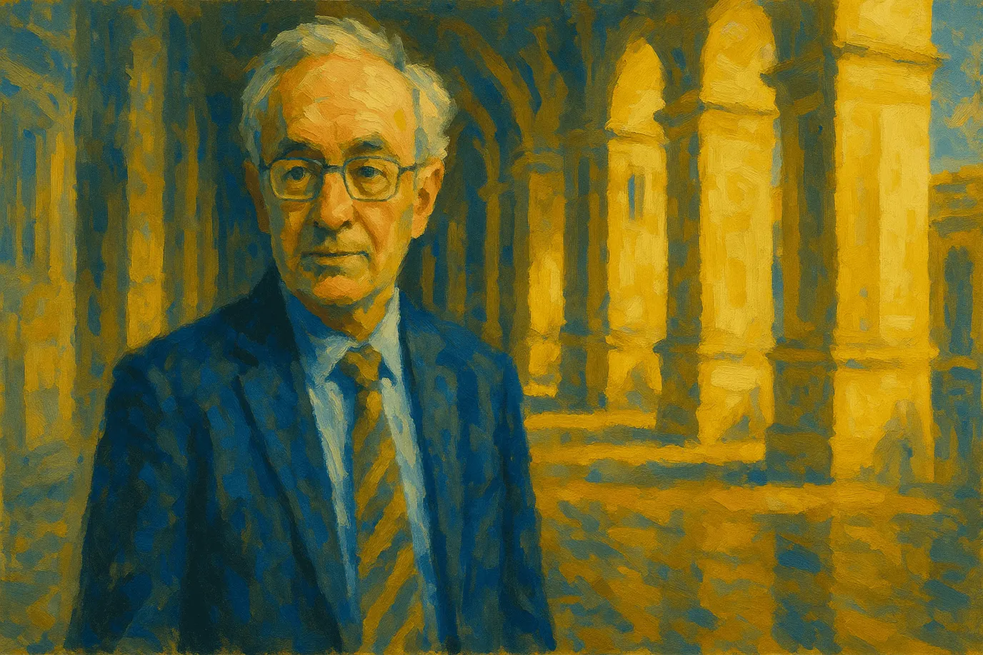 Portrait imaginaire de John Finnis, philosophe du droit australien. Cette image fictive ne représente pas réellement le personnage.