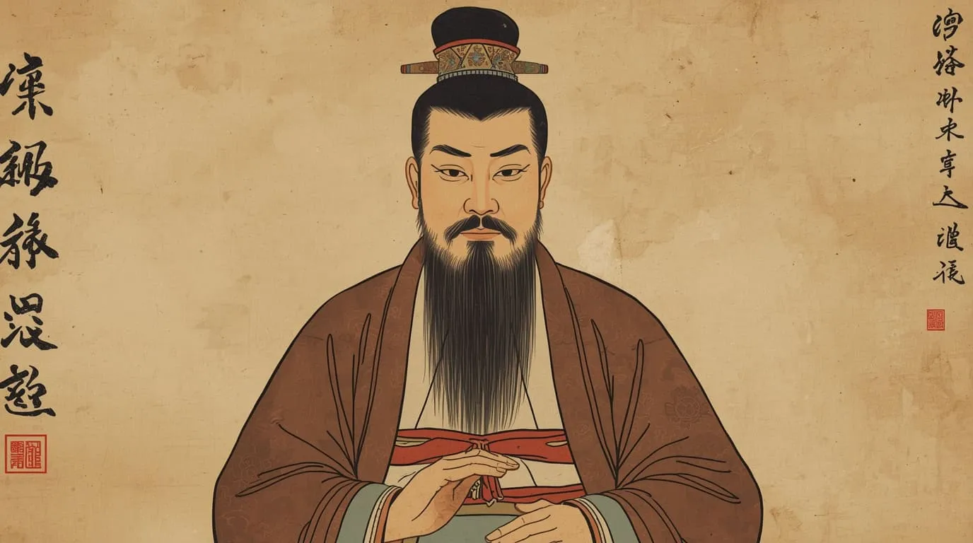 Portrait imaginaire de Lu Jiuyuan, philosophe néoconfucéen chinois du XIIe siècle. Cette représentation fictive ne correspond pas à l'apparence réelle du philosophe