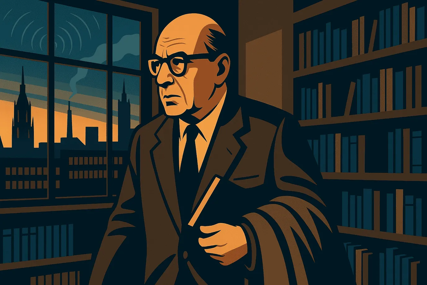 Image fictive et imaginaire représentant Max Horkheimer, philosophe allemand et théoricien critique du XXᵉ siècle, ne correspondant pas à son apparence réelle