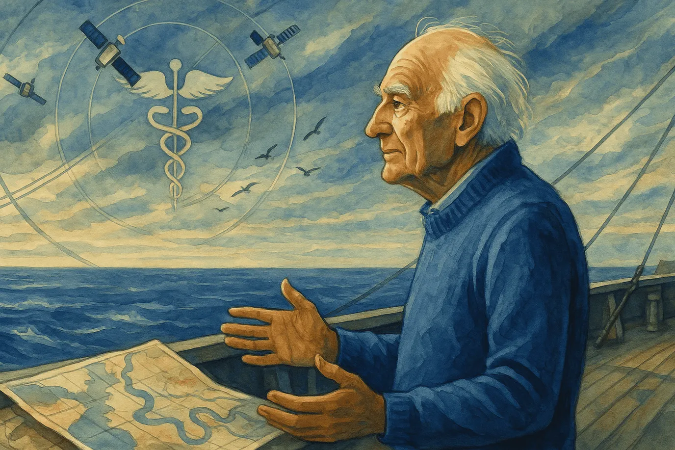 Image fictive et imaginaire du philosophe Michel Serres, ne représentant pas le personnage réel