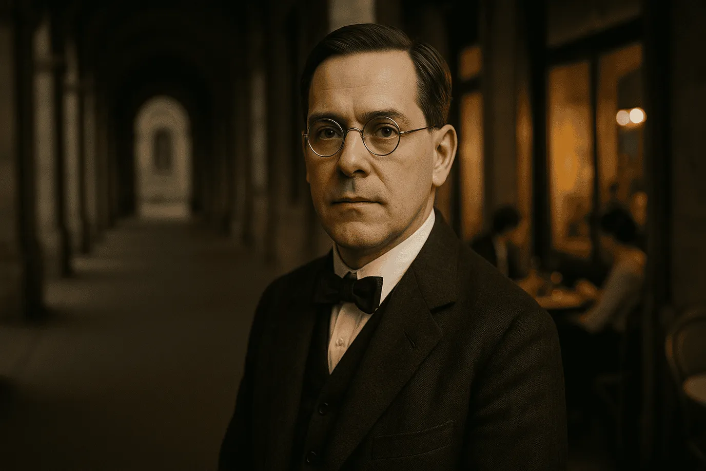 Portrait imaginaire de Moritz Schlick, philosophe austro-allemand du début du XXe siècle - cette représentation fictive ne correspond pas à l'apparence réelle du penseur