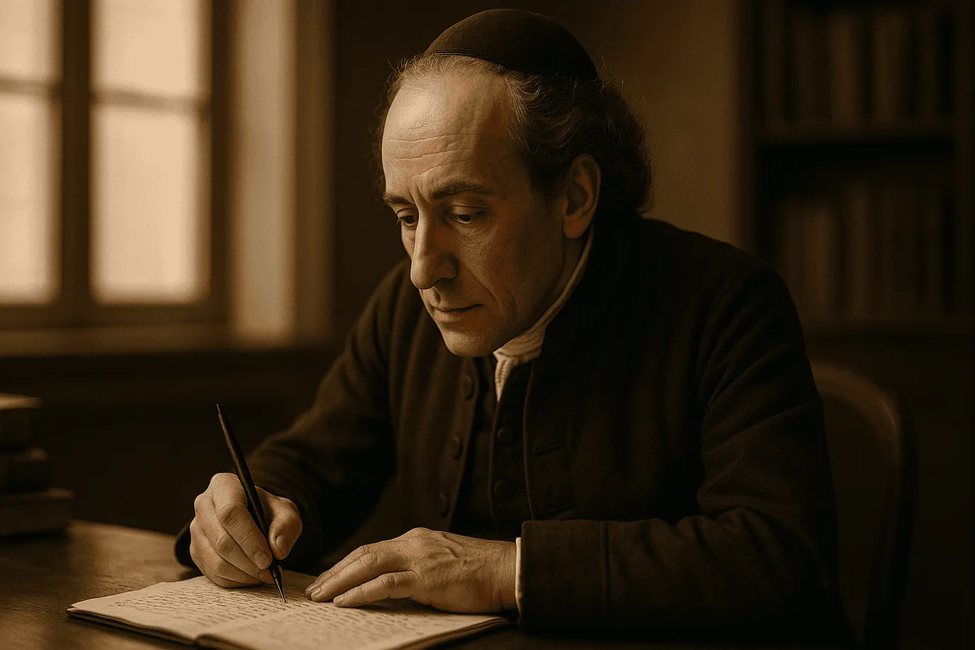 Image fictive et imaginaire représentant Moses Mendelssohn, philosophe juif allemand des Lumières, ne correspondant pas à son apparence réelle