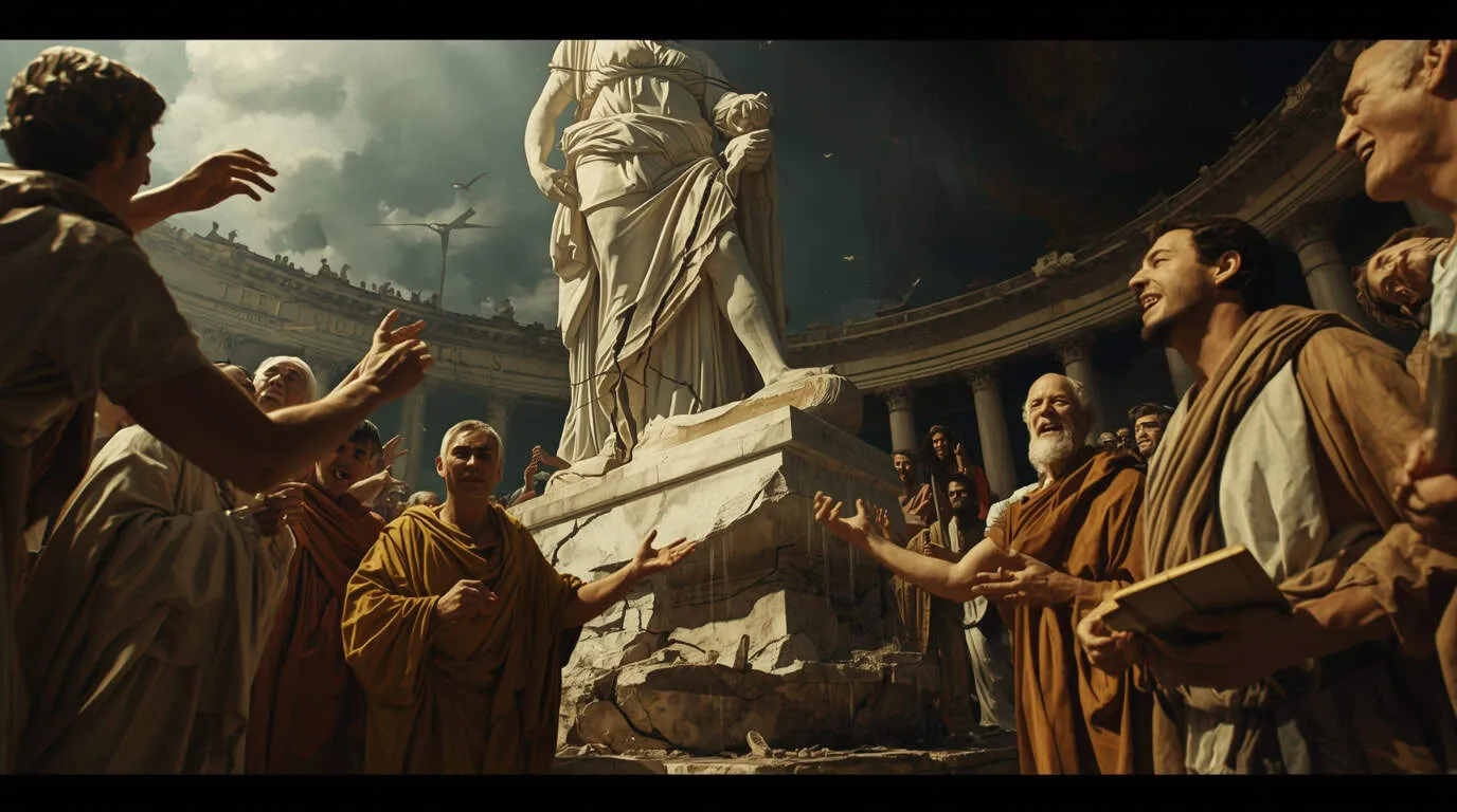 Portrait conceptuel et imaginaire de Timon de Phlionte, philosophe sceptique grec, illustrant la suspension du jugement et la critique des dogmes.