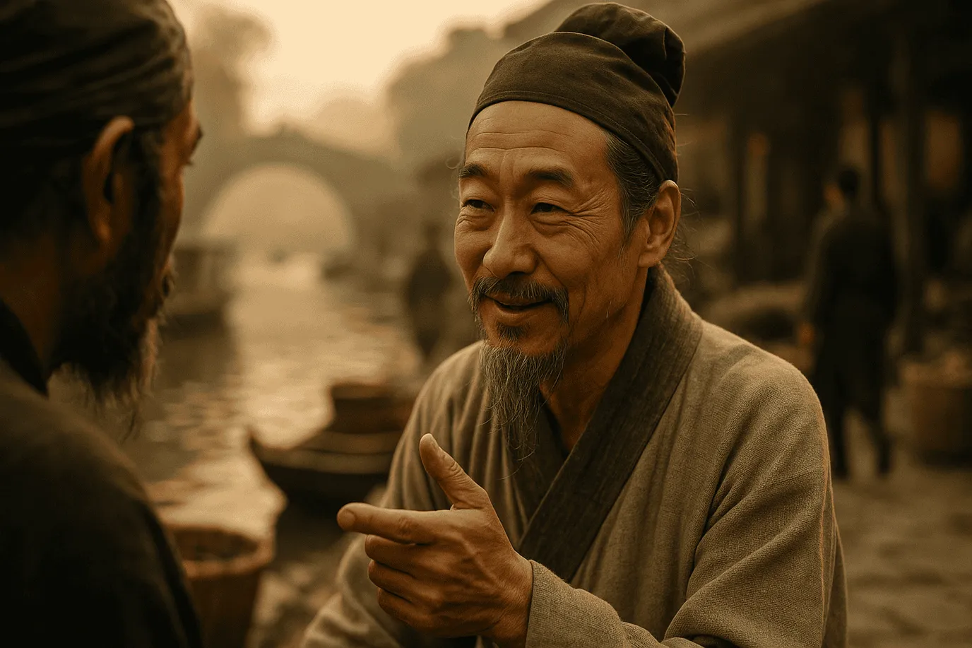 Représentation fictive et imaginaire de Zhuangzi, philosophe taoïste chinois, qui ne correspond pas à son apparence réelle