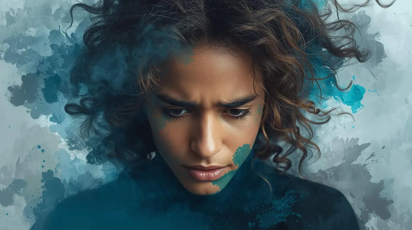 Une jeune femme rêve environnée de voiles bleus