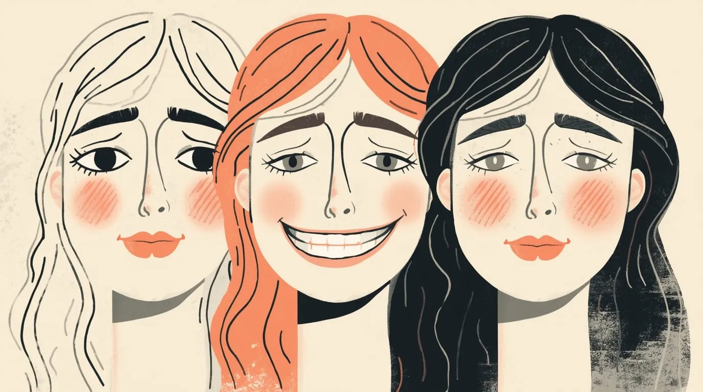 3 visages symbolisant les émotions joie désir tristesse