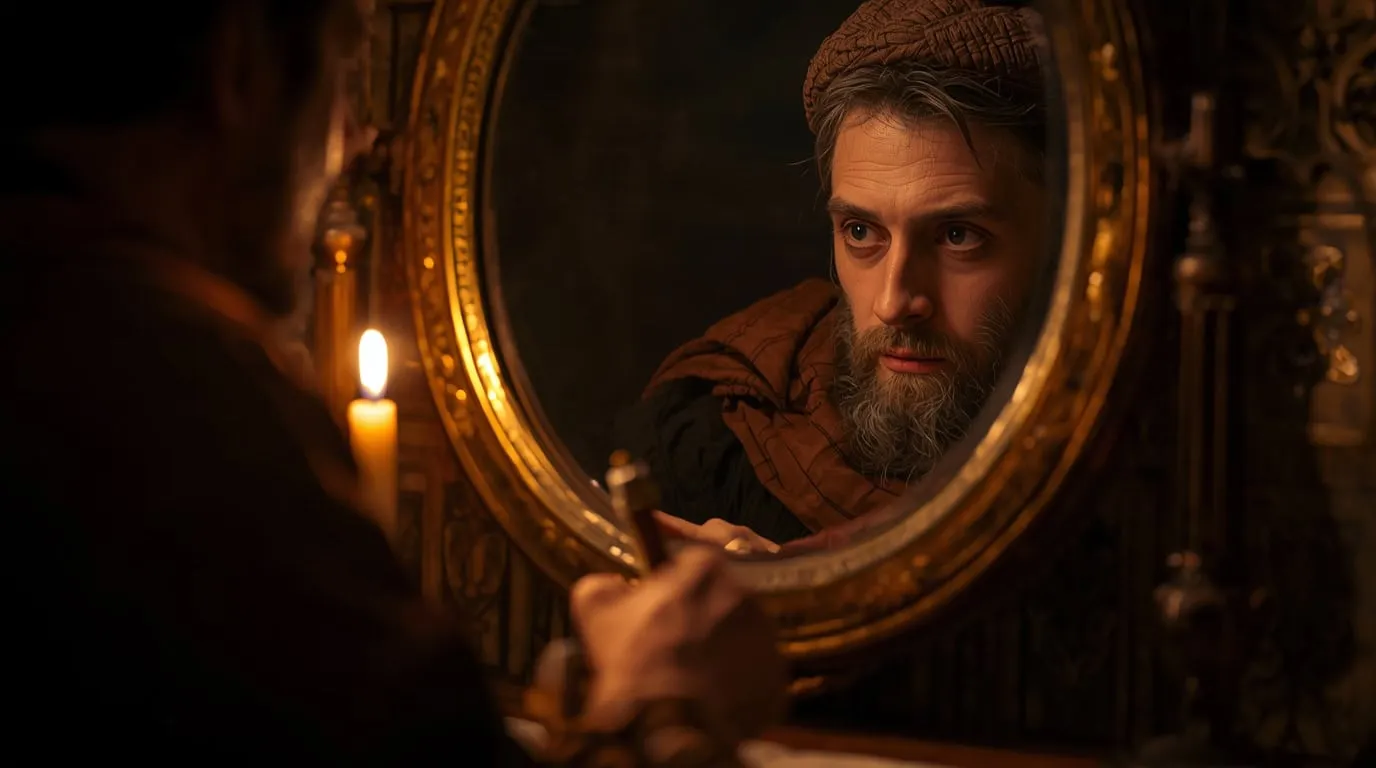 un homme se regarde dans un miroir