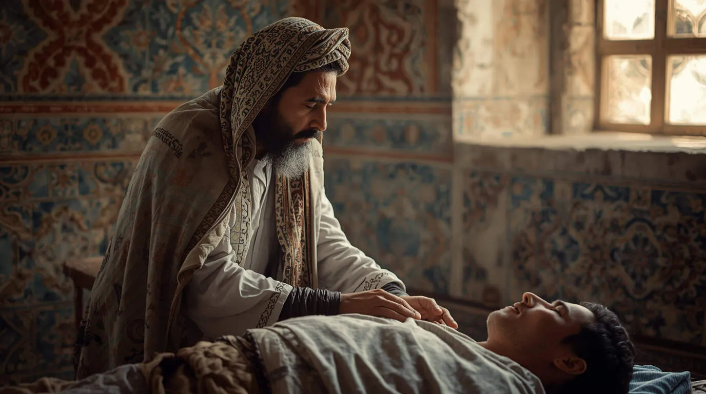 un médecin médiéval islamique soigne un malade