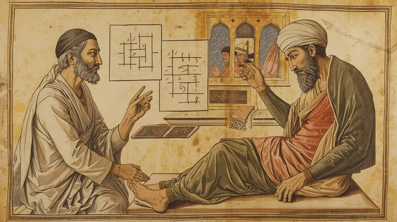 Deux philosophes discutant à l'époque d'Avicenne