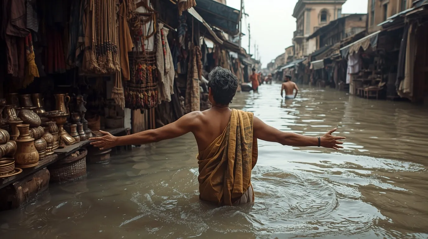 Un homme ayant tout perdu dans une inondation