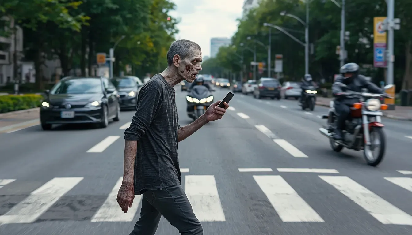 zombie crossing a street